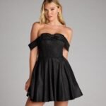 Maria Glitter Bow Off-The-Shoulder Skater Dress