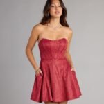 Taryn Glitter Corset Lace-Up Skater Dress