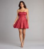 Taryn Glitter Corset Lace-Up Skater Dress - Image 3