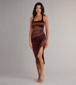 Brea Satin Halter Bodycon Midi Dress - Image 9