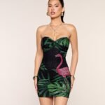 Ava Tropical Beaded Mesh Mini Dress
