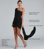 Emily One-Shoulder Pleated Asymmetric Mini Dress - Image 16
