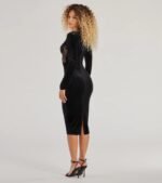 Bria Lace And Velvet Long Sleeve Midi Dress - Image 2