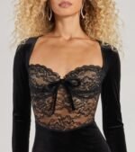 Bria Lace And Velvet Long Sleeve Midi Dress - Image 3
