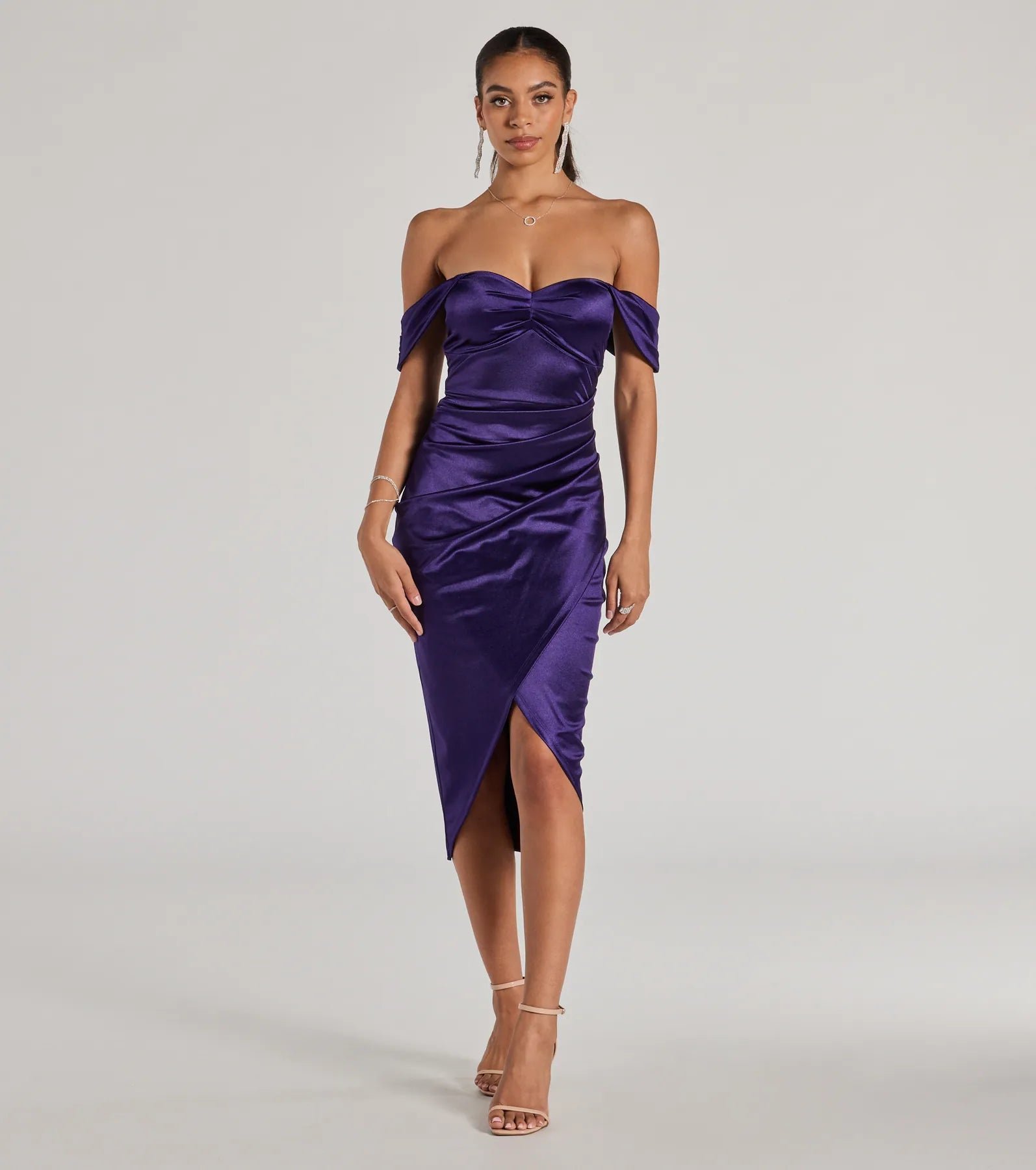 05001-2509_1_PURPLE_GaiaSatinOffTheShoulderWrapMidiDress_b4c3cdab-7fcb-45ca-84c2-dbaee8e640c5 Gaia Satin Off-The-Shoulder Wrap Midi Dress - Image 1