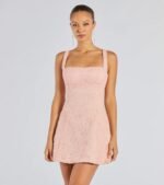 Clarice Sequin Beaded Lace A-Line Mini Dress