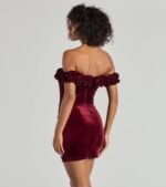 Dominique Floral Velvet Off The Shoulder Mini Dress - Image 2