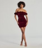Dominique Floral Velvet Off The Shoulder Mini Dress - Image 3
