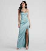 Jolina Wrap Skirt Satin Dress - Image 5