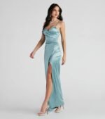 Jolina Wrap Skirt Satin Dress - Image 7