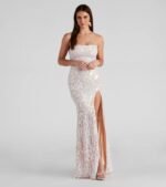 Priya Formal Iridescent Sequin Scroll Dress - Image 5