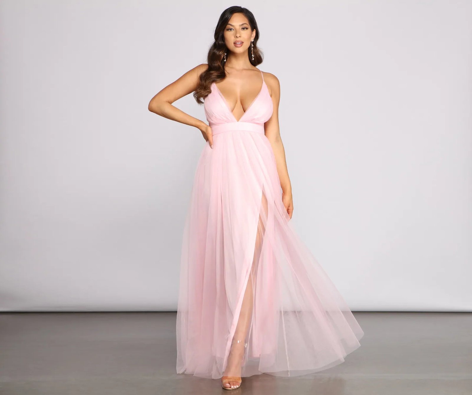 05002-1236_1_PINK_SaylorFormalDoubleSlitTulleDress Saylor Formal Double Slit Tulle Dress - Image 1