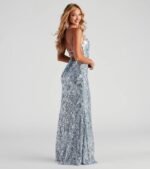 Priya Formal Iridescent Sequin Scroll Dress - Image 2
