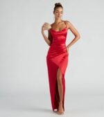 Chelsea Satin High Slit Formal Dress