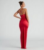 Chelsea Satin High Slit Formal Dress - Image 3
