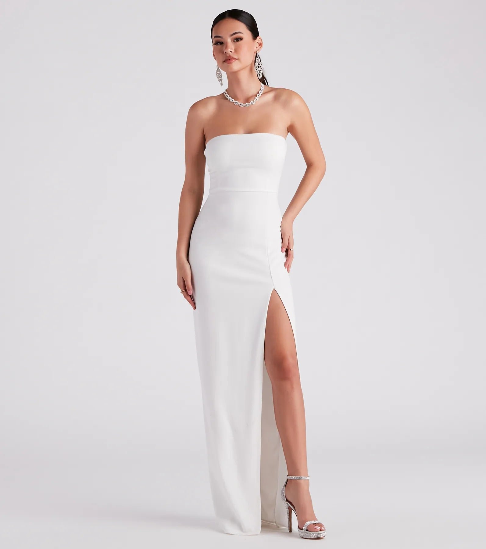 05002-3185_1_WHITE_WhittneyFormalCrepeALineDress Whittney Formal Crepe A-Line Dress - Image 1