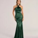 Hallie Satin Sleeveless Halter Mermaid Dress