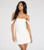 Classics Lover Off-The-Shoulder Satin A-Line Mini Dress - Image 5