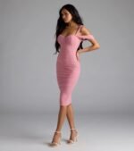 Looking Fab Cold-Shoulder Ruched Bodycon Midi Dress - Image 4