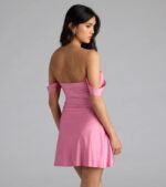 Classics Lover Off-The-Shoulder Satin A-Line Mini Dress - Image 18