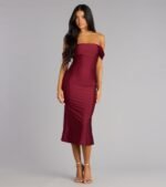 Exceptional Off-The-Shoulder Flared Midi Dress - Image 25