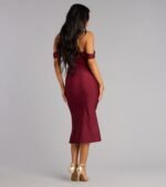Exceptional Off-The-Shoulder Flared Midi Dress - Image 26