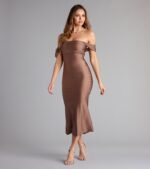 Exceptional Off-The-Shoulder Flared Midi Dress - Image 32