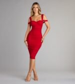 Looking Fab Cold-Shoulder Ruched Bodycon Midi Dress - Image 18