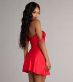 Classics Lover Off-The-Shoulder Satin A-Line Mini Dress - Image 34