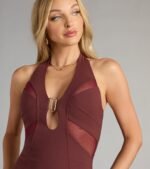 She's Bold And Sleek Halter Slit Midi Dress - Image 3