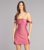 Classics Lover Off-The-Shoulder Satin A-Line Mini Dress - Image 37