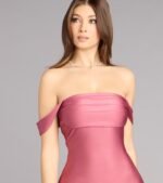 Classics Lover Off-The-Shoulder Satin A-Line Mini Dress - Image 40