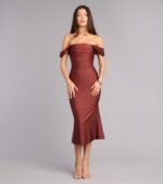 Exceptional Off-The-Shoulder Flared Midi Dress - Image 41