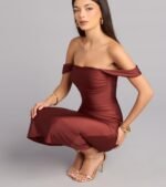 Exceptional Off-The-Shoulder Flared Midi Dress - Image 43