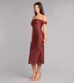 Exceptional Off-The-Shoulder Flared Midi Dress - Image 44
