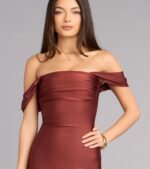 Exceptional Off-The-Shoulder Flared Midi Dress - Image 45