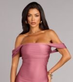Exceptional Off-The-Shoulder Flared Midi Dress - Image 48