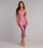 Exceptional Off-The-Shoulder Flared Midi Dress - Image 49