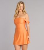 Classics Lover Off-The-Shoulder Satin A-Line Mini Dress - Image 41