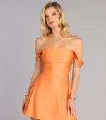 Classics Lover Off-The-Shoulder Satin A-Line Mini Dress - Image 44