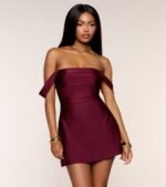 Classics Lover Off-The-Shoulder Satin A-Line Mini Dress - Image 53