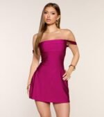 Classics Lover Off-The-Shoulder Satin A-Line Mini Dress - Image 63