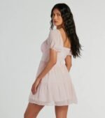 Whimsical Appeal Puff Sleeve Chiffon Skater Dress - Image 2