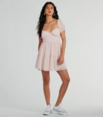 Whimsical Appeal Puff Sleeve Chiffon Skater Dress - Image 3