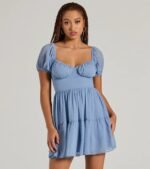 Whimsical Appeal Puff Sleeve Chiffon Skater Dress - Image 5