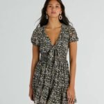 Favorite Fleur V-Neck Floral Chiffon Skater Dress