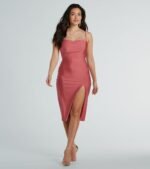 Sleek And Smooth High Slit Midi Dress - Image 37