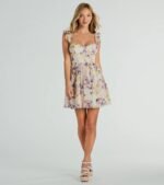 Always In Bloom Corset Lace-Up Floral Skater Dress - Image 3