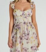 Always In Bloom Corset Lace-Up Floral Skater Dress - Image 4