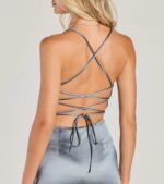 Sensational Fate Lace-Up Bodycon Satin Midi Dress - Image 4
